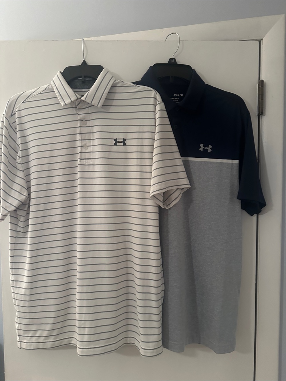 Under Armour Men’s Polo Duo — White Striped & Navy/Gray Colorblock